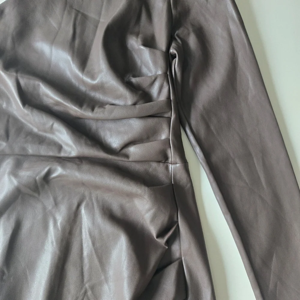 Express Brown One Shoulder Faux Leather Mini Dress
